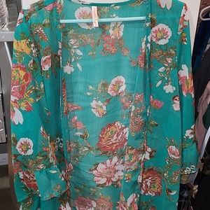 Turquoise floral cover up/kimono